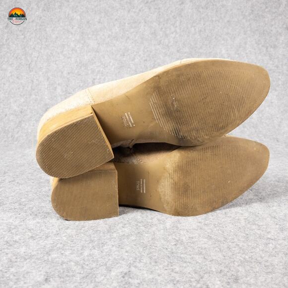 Toms Loren Ankle Booties Beige Suede Leather Side Zip Block Heels Women's Sz 11 - Picture 7 of 10